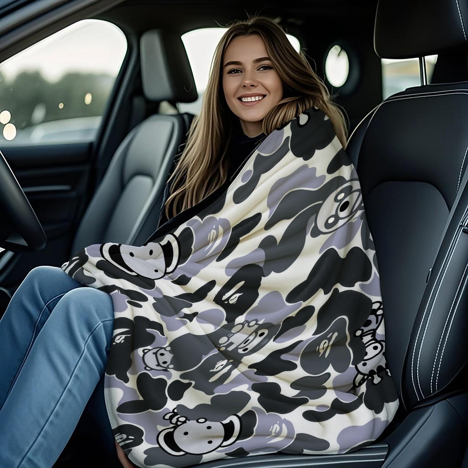 Cartoon Camo Anime Flannel Blanket, Multi-use for Car, Home & Library, Soft Lightweight and Machine Washable, Trendy Gift for Housewarming, Christmas & Birthday