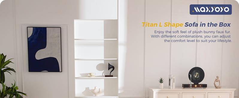 MAXYOYO 104" Modular Sectional Couch with L-Shape Chaise, Modern Boneless Couch for Living Room, Sofa in A Box, Faux Fur Sofa Sleeper with Deep Seat, No Assembly Required