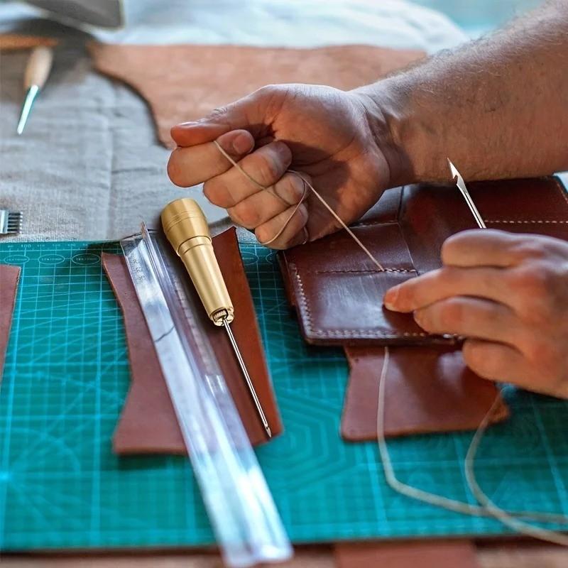 4-Piece Leather Sewing Awl Set, Straight and Bent Needles, Handmade Shoe Repair Tools, Ideal for Leather Crafting and Maintenance