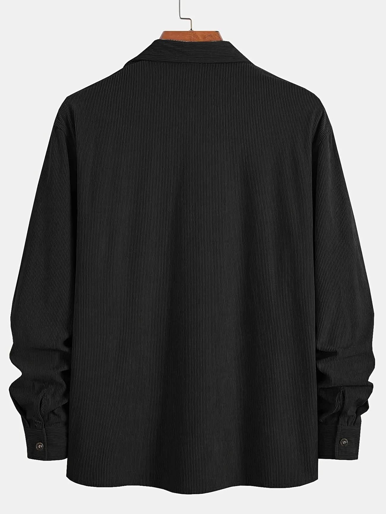 Popular corduroy material men's casual shirt jacket with lapel buttons, long sleeved cardigan, double patch pocket design suitable for daily leisure, fashion, simplicity, commuting, street fashion, spring and autumn long sleeved shirt