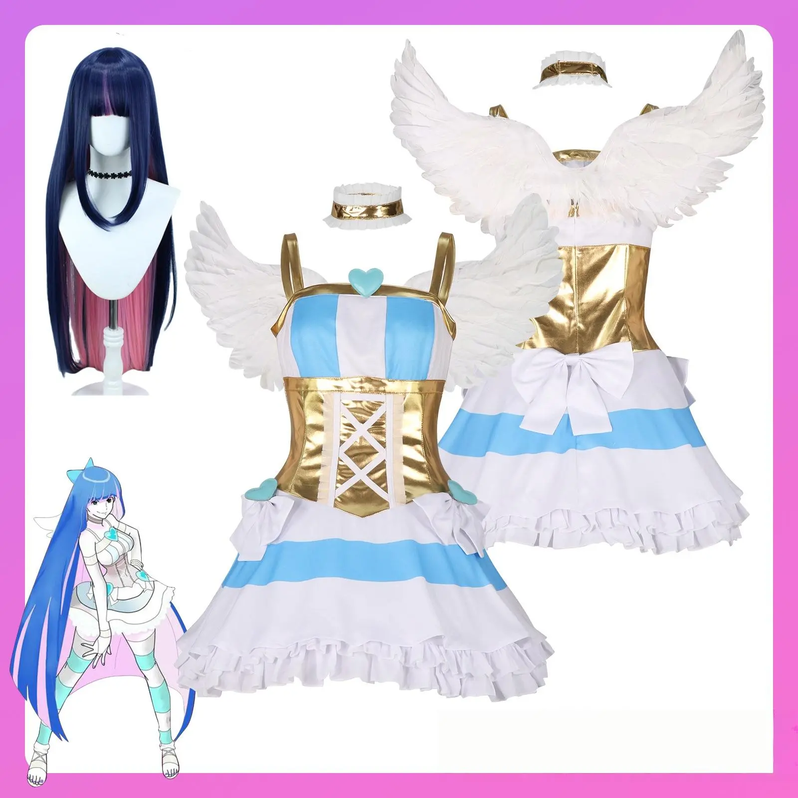 Anime Panty & Stocking with Garterbelt Cosplay Anarchy Stocking Costume Wig Halloween Party Suit