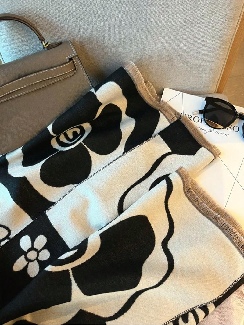 Women's Colorblock Floral Print Shawl, Casual Soft Warm Long Scarf for Fall & Winter, Fashion Accessories for Women & Girls, Floral Pattern Shawl