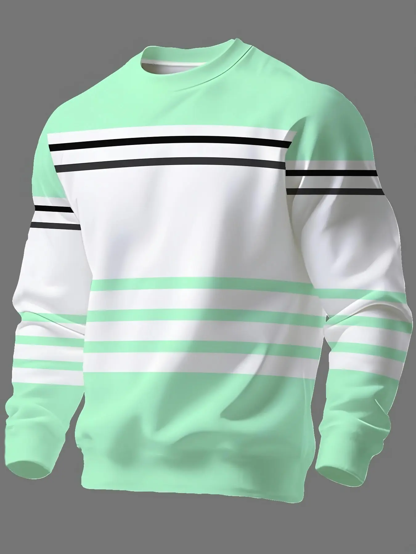 Men's Spring & Fall New Long Sleeve Sweatshirt, Simple Striped Multi-Color Print, Casual Fitted Round Neck, Unisex Fashion Top, Fashionable Sweatshirts
