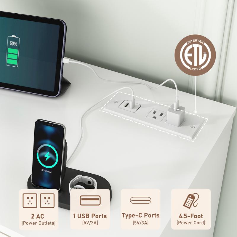 12 Drawers Dresser w/Power Outlet,60000-Colors Lights,63In Long Dresser Chest for Bedroom,Wooden Tall Large Capacity Clothing Storage Cabinet for Living Room,Entryway,Hallway (Black /White )