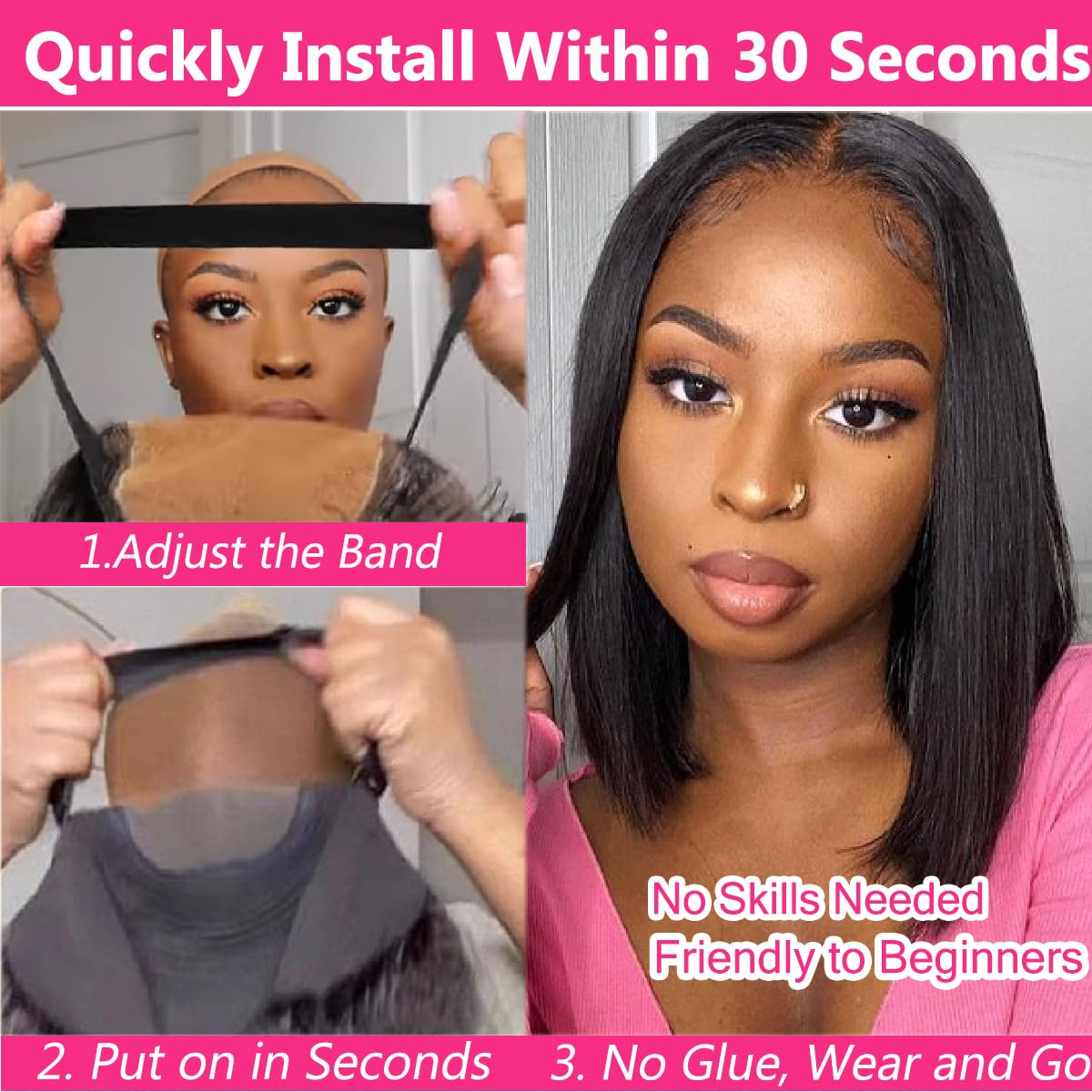 【Clearance BIG Sale】Bob Wigs Human Hair Glueless Wear and Go 4x4 or 5x5 HD Lace Closure Wig Short Bob Glueless Wig Human Hair Pre Plucked Pre Cut Black Bleached Ready to Wear 180% Density for Women