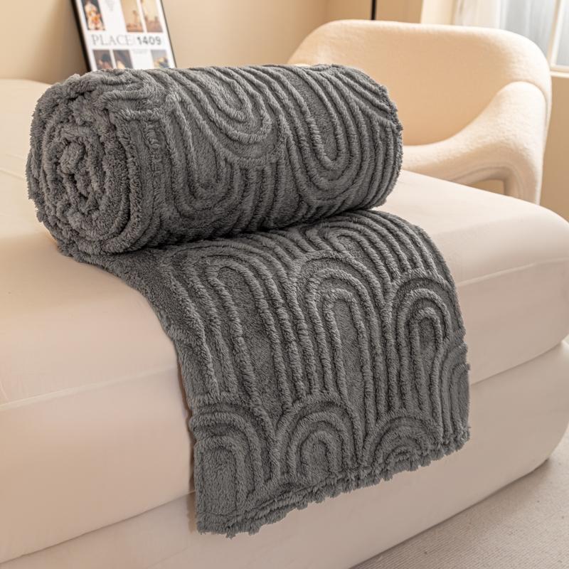 Ruffled Edge Plush Blanket with Embossed Design, King/queen Size, Available in Multiple Colors for Bedroom, Living Room, Office or Camping