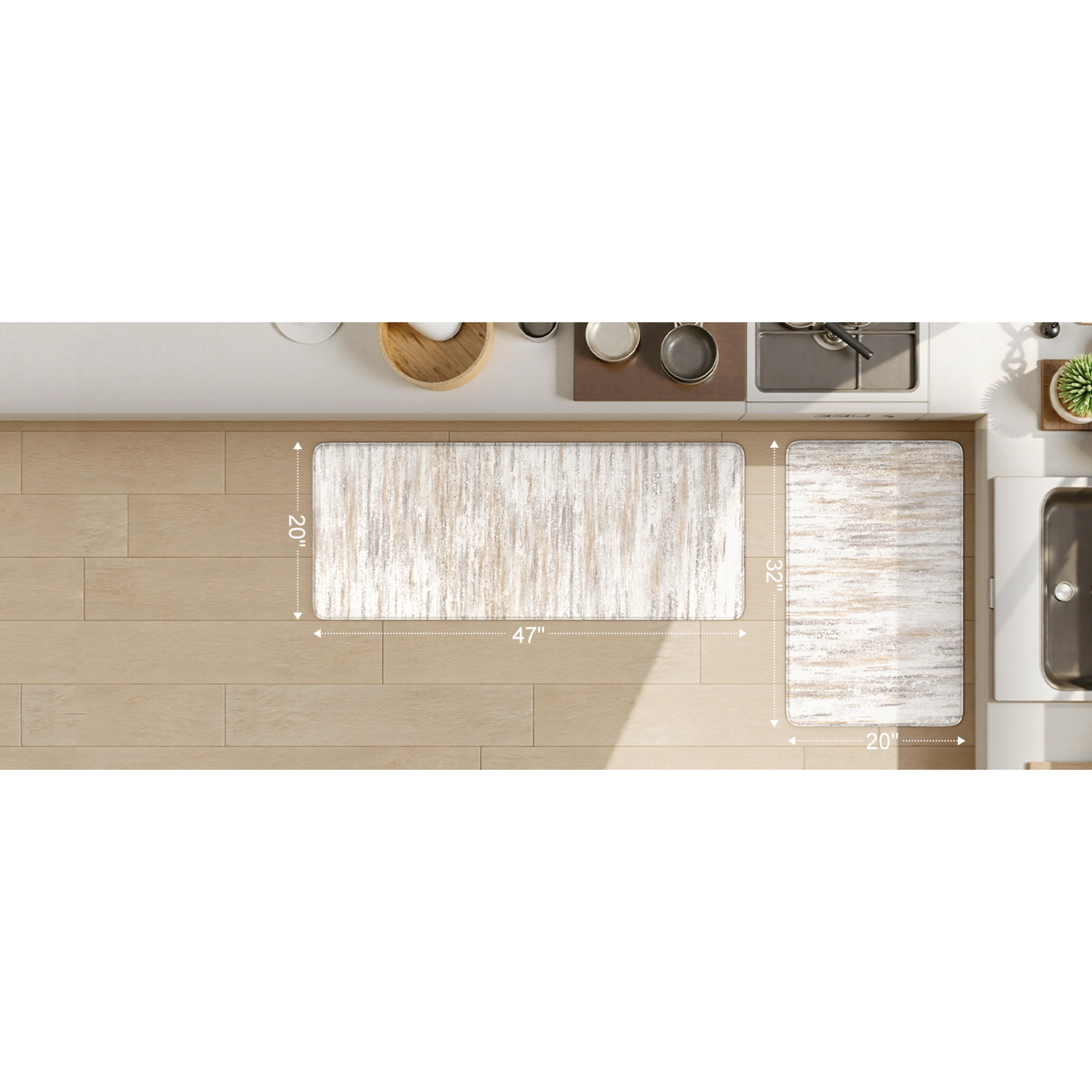 Anti Fatigue Kitchen Mats for Floor 2 Piece, Cushioned Abstract Kitchen Rugs,Memory Foam Kitchen Floor Mats, Standing Desk Mats for Laundry, Office, Sink Light Brown Multi 17"x47"+17"x29"