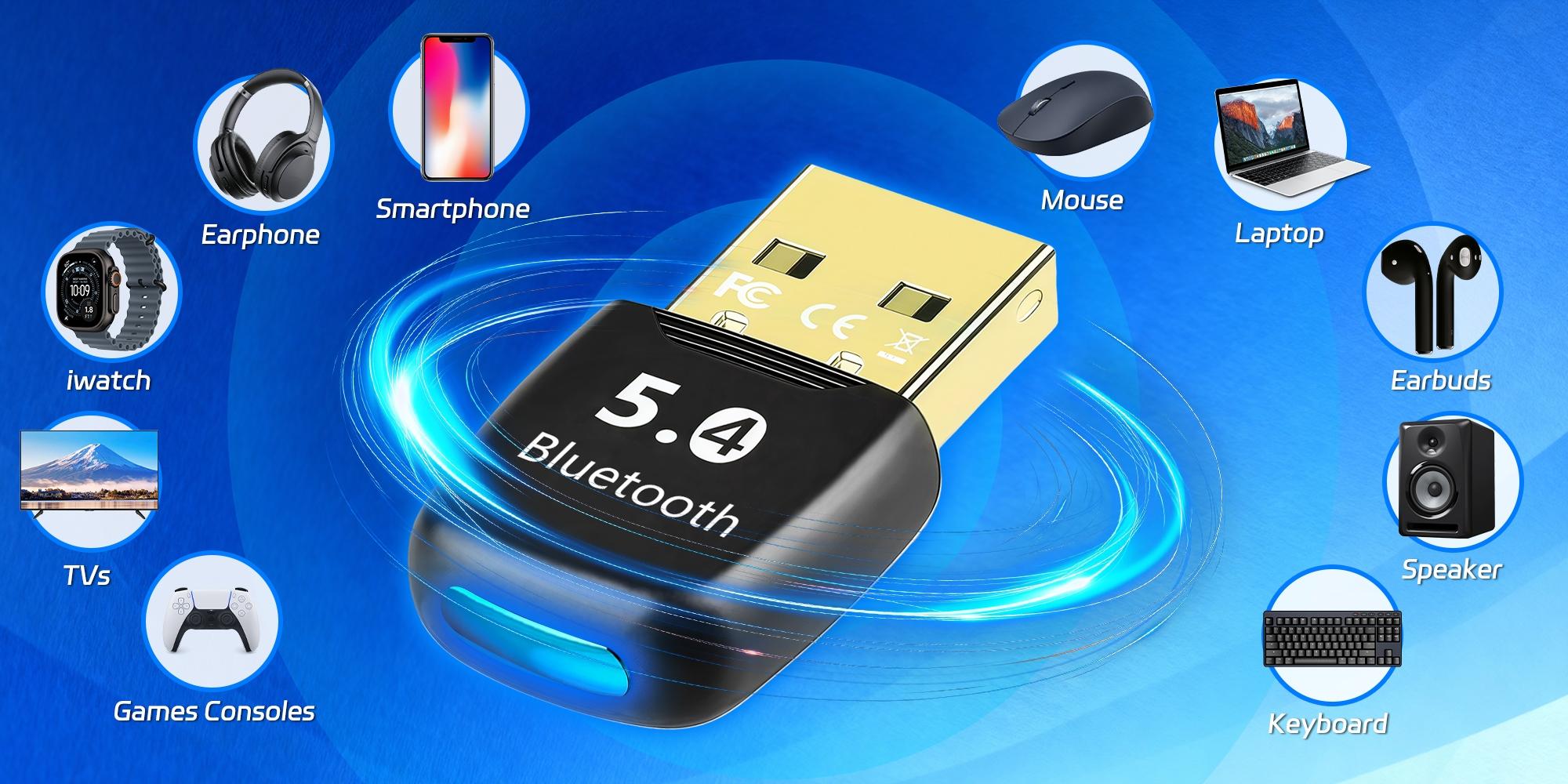 Bluetooth Adapter for Desktop PC, Bluetooth-compatible 5.4 Encryption Dog Receiver, Plug-And-Play, Supports Keyboard/mouse/earbuds/speakers, Windows 11/10/8.1/7