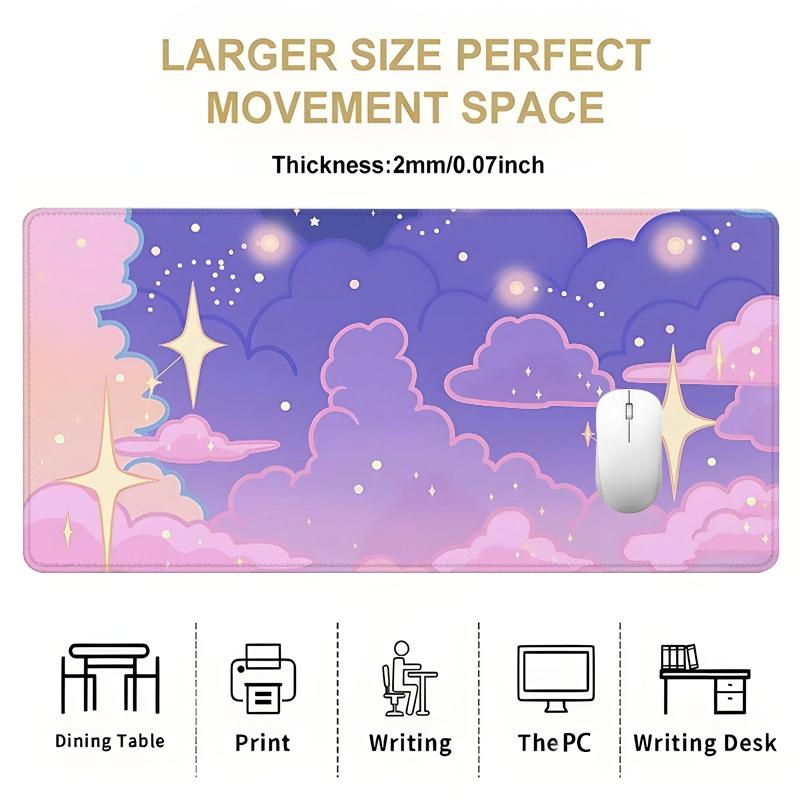 Cloud Star Pattern Mouse Pad, 1 Count Extended Large Non-slip Rubber Base Desk Mat, Durable Oblong E-sport Gaming Keyboard Pad for Office, Home, Gift