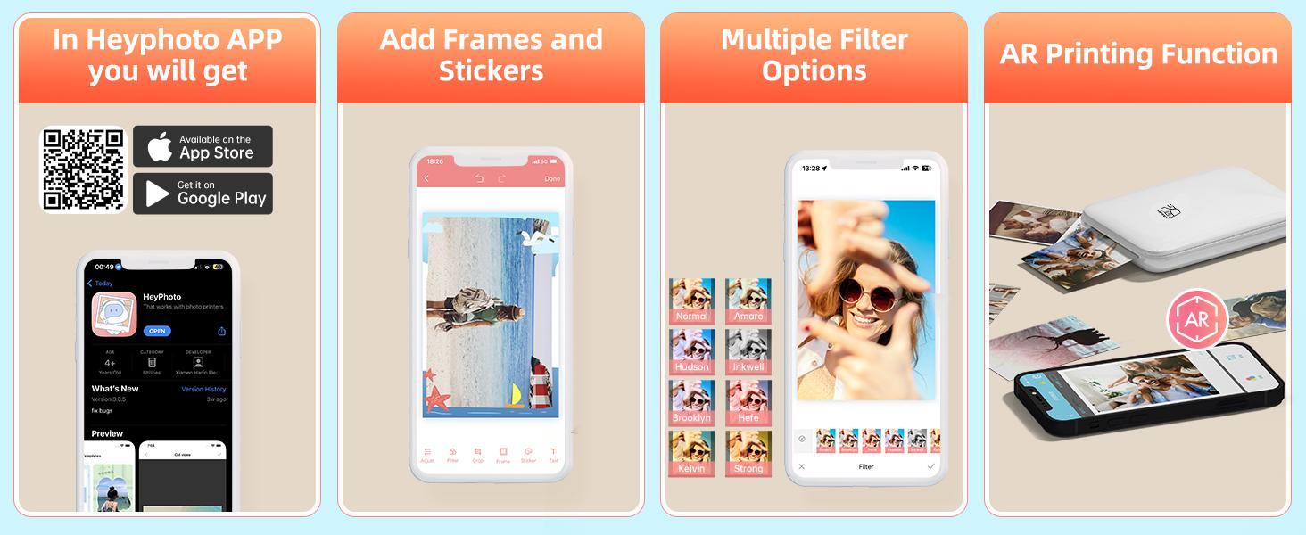 HPRT Mini Wireless Portable Color Photo Printer for Smartphone, Pocket-Size, Zink 2x3 inch, Peel-Off Stickers, Bluetooth, Compatible with iOS and Android Devices