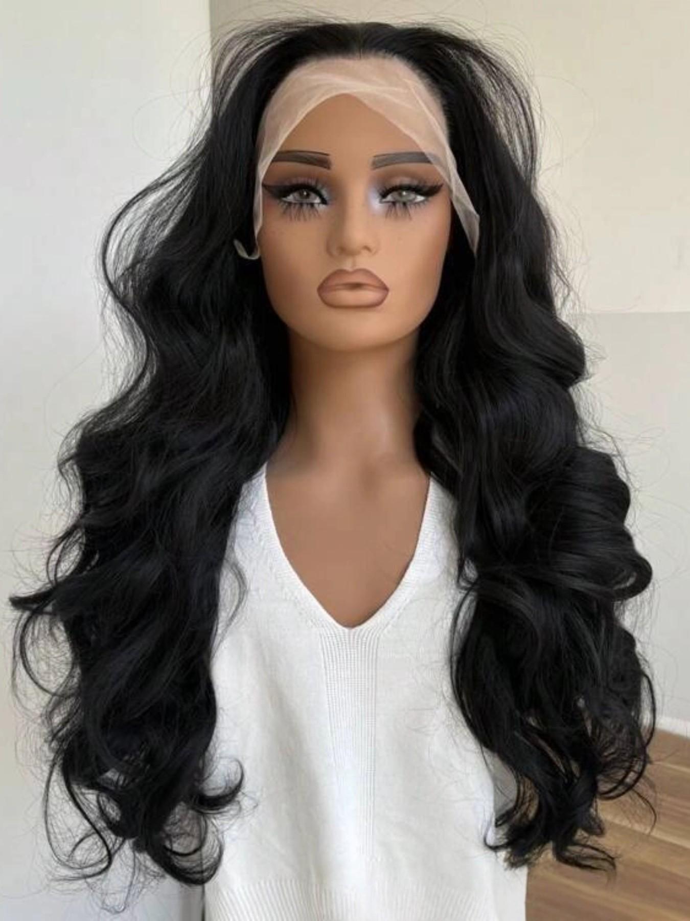 Long Wavy Synthetic Wig with Curtain Bangs, Heat-Resistant Fiber, Ideal for Cosplay, Parties, Stage Performances, Weddings, Synthetic Bodywave Wig