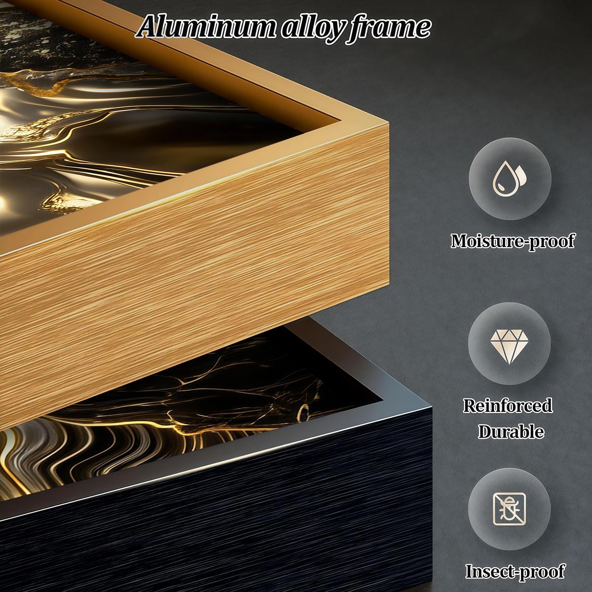 3 Counts Aluminum Alloy Framed Painting, Abstract Black And Gold Fluid Art Pictures, Home Decoration For Living Room, Bedroom, Office, Restaurant, Hallway Wall Decor, Odorless Print Artwork, Luxury Perfect Gift For Friends And Family
