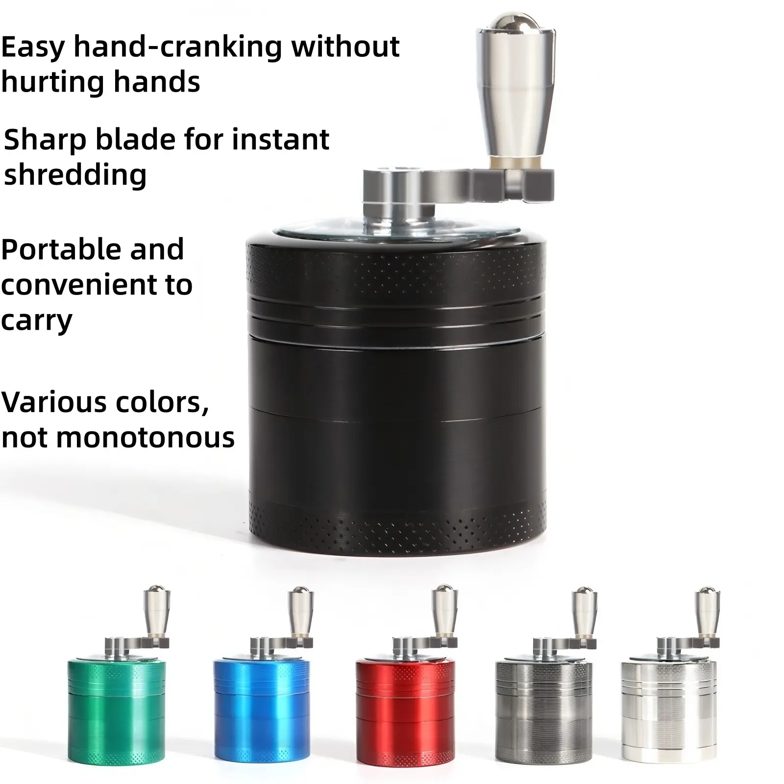40mm 4-Layer Zinc Alloy Herb Grinder with Handle – Metal Smoking Accessory
