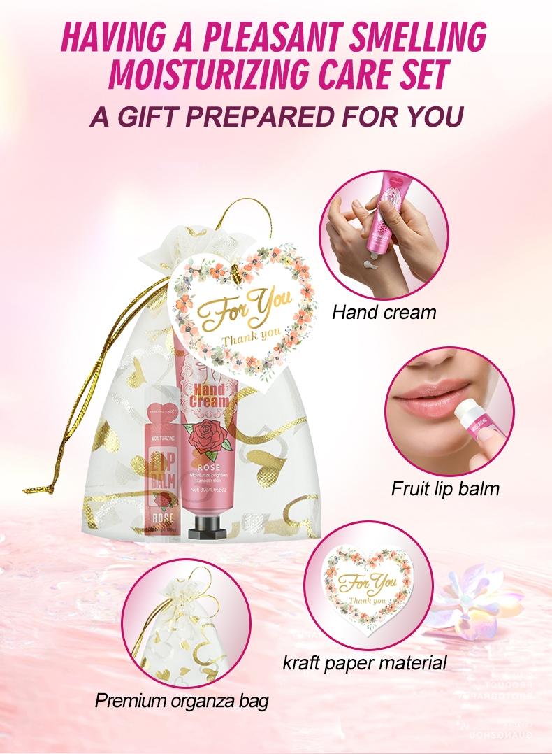 Valentine's Day Variety Gift Set Hand Cream and Lip Balm, Includes 12 Hand Creams, 12 Lip Balms, 12 Heart Bags, Perfect for All Skin Types