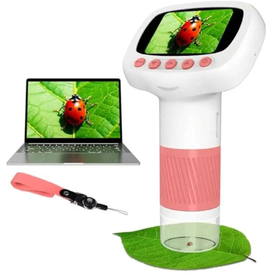 Microscope Kids Over 3 Years Old, 1000X Portable Handheld Microscopes W/Base Stand, 2" HD Screen Pocket Microscope USB Support Camera And PC Video, Christmas Birthday Gifts Boys Girls