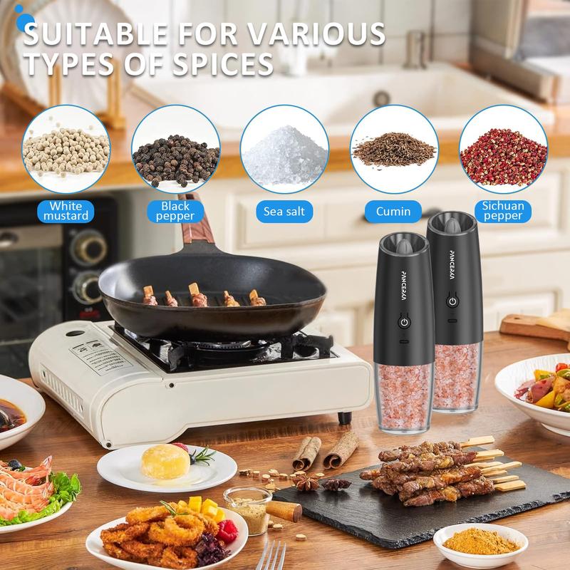 PANCERKA Electric Salt & Pepper Grinder, USB Rechargeable Automatic Pepper Grinder with LED Light, Adjustable Coarseness Pepper Grinder Set for Home Kitchen Cooking, Kitchen Gadgets, Gift