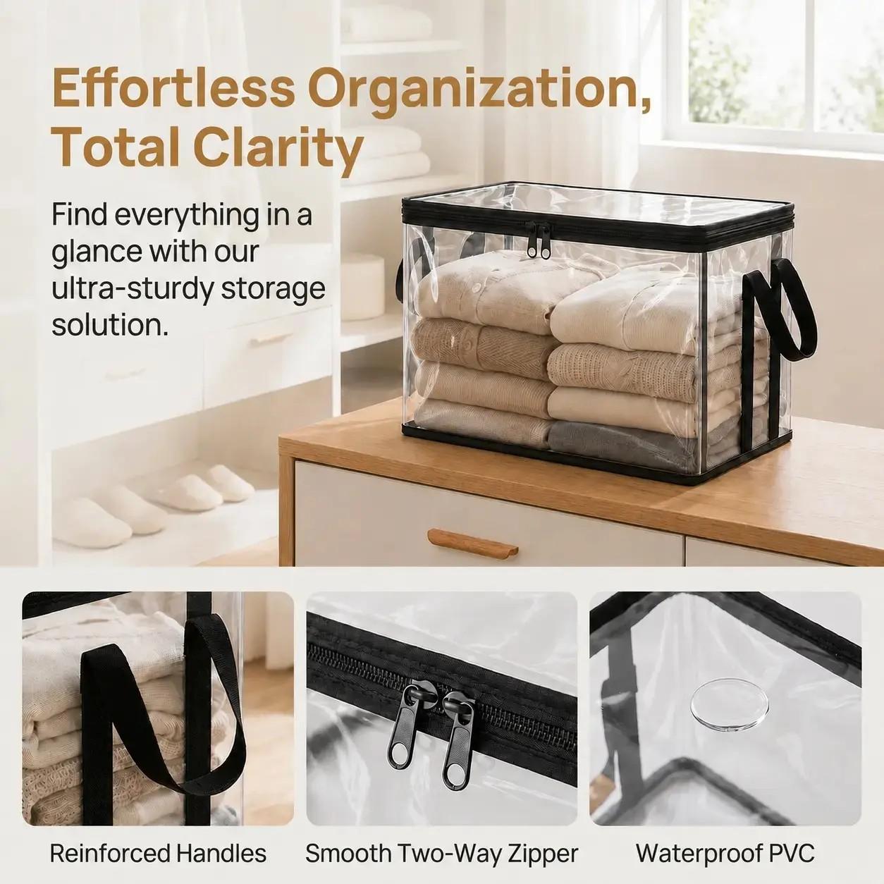 Large Clear Thick Plastic Storage Box with Hinged Lid, Heavy-Duty Durable High-Capacity Organizer for Home, Moving, Attic Large Clear Thick Plastic Storage Box with Hinged Lid, Heavy-Duty Durable High-Capacity Organizer for Home, Moving, Attic