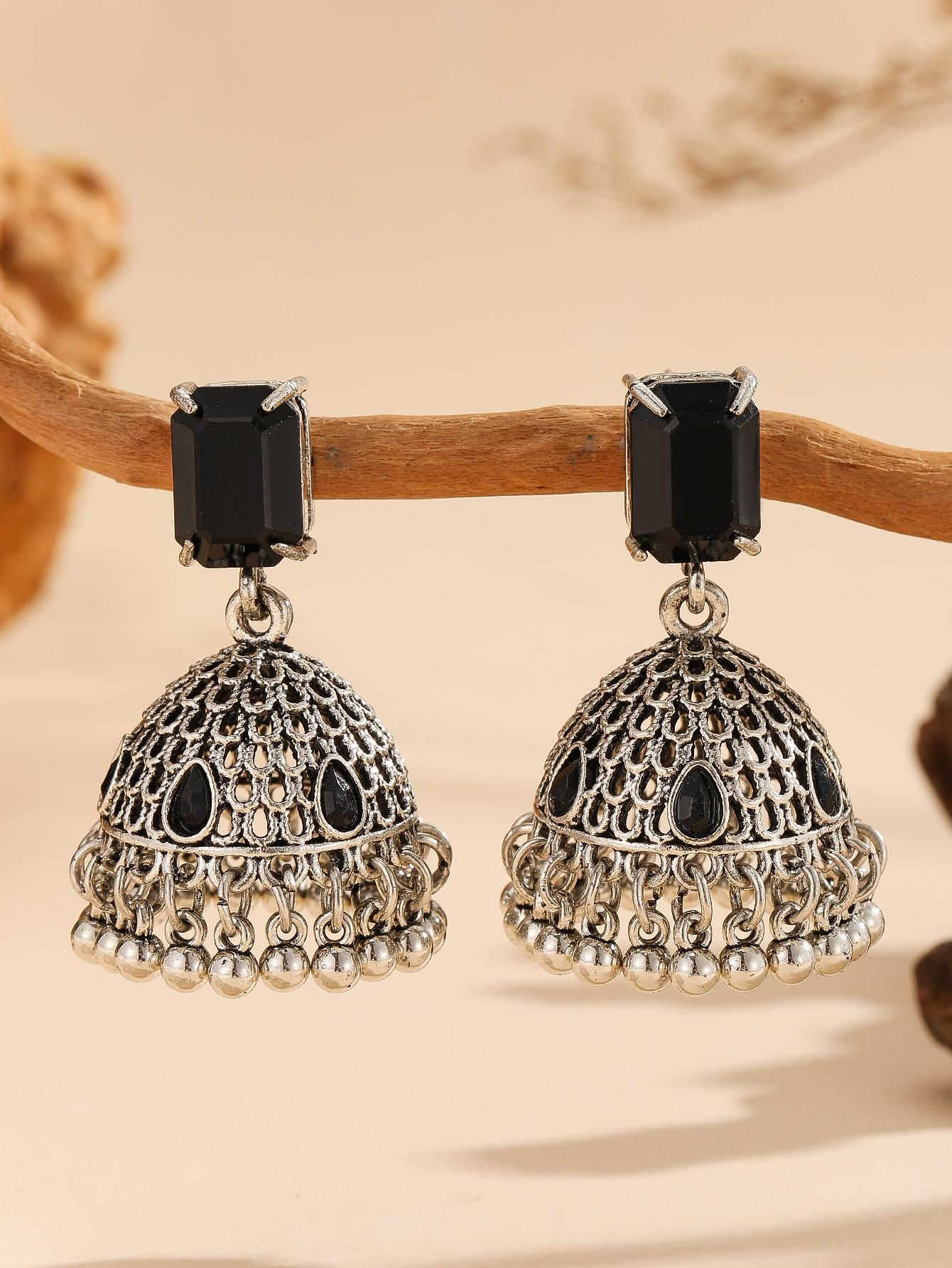 Traditional Jhumka Multicolor Earrings, Bell Bead Fringe Hollow Out Drop Earrings, Boho Ethnic Style, Perfect for All Seasons