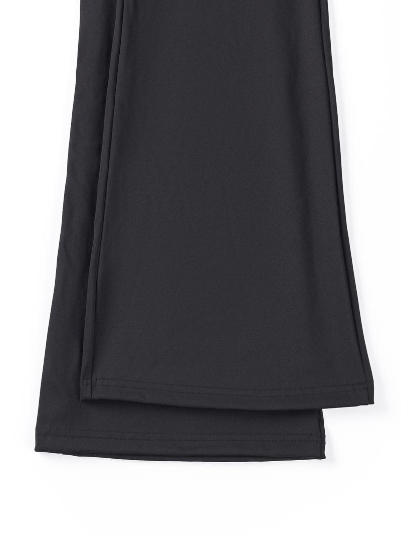 Women's Solid Color Sporty Yoga Pants, Casual Fitted Bottoms, Comfortable Flare Leggings, Elastic Waist, All Seasons Wear, Flared Yoga Bottoms