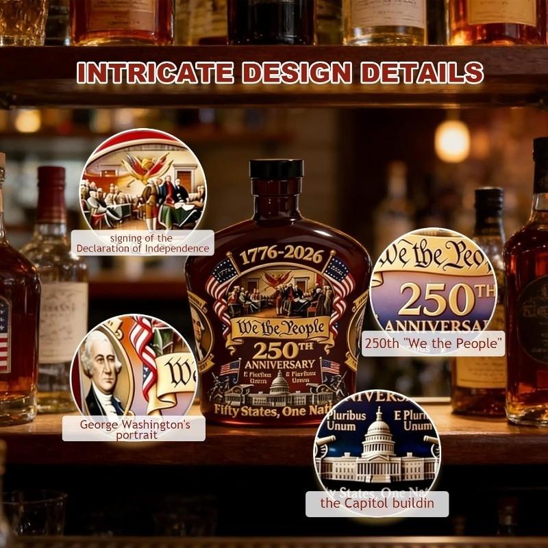 U.s. 250th Anniversary Commemorative Whiskey Bottle, Personal Reserve Glass Decanter, Ideal for Whisky, Bourbon, Scotch, Wine