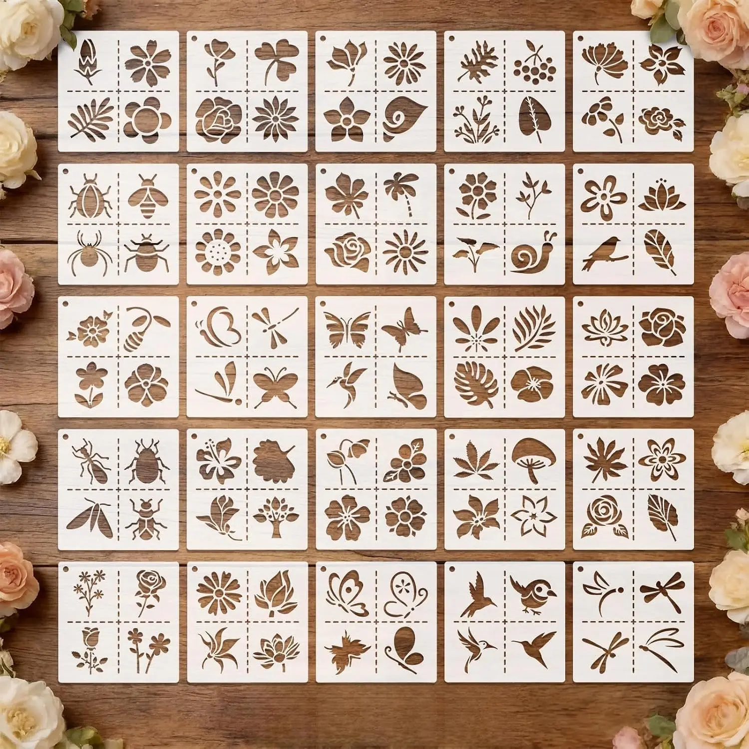 100 Patterns 4x4 Inch  Stencils for Crafts, Flower