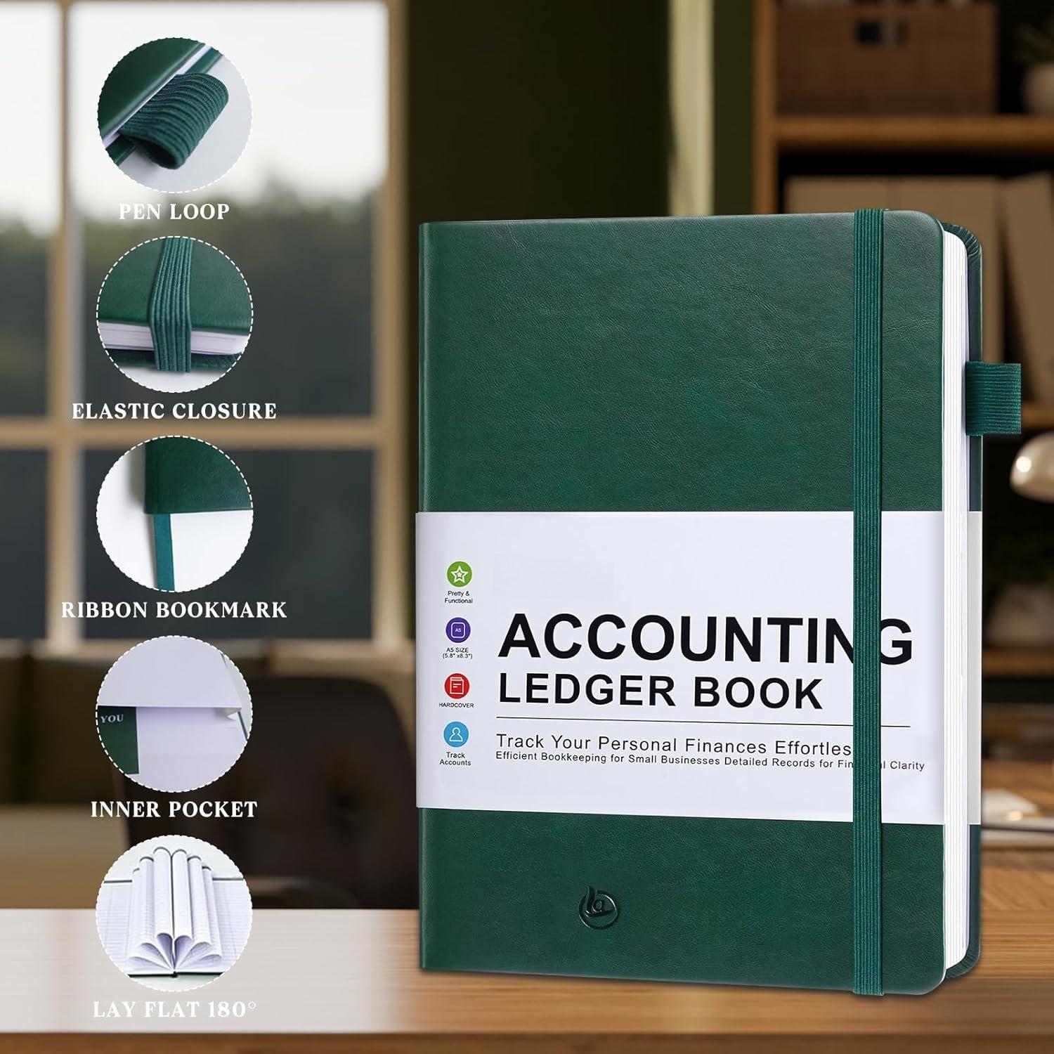Accounting  Book -  Books Bookkeeping for Personal & Small Business Accounting, Expense  Notebook for Expenses, Deposits & , A5 Log Book for Small Business Essentials, Green