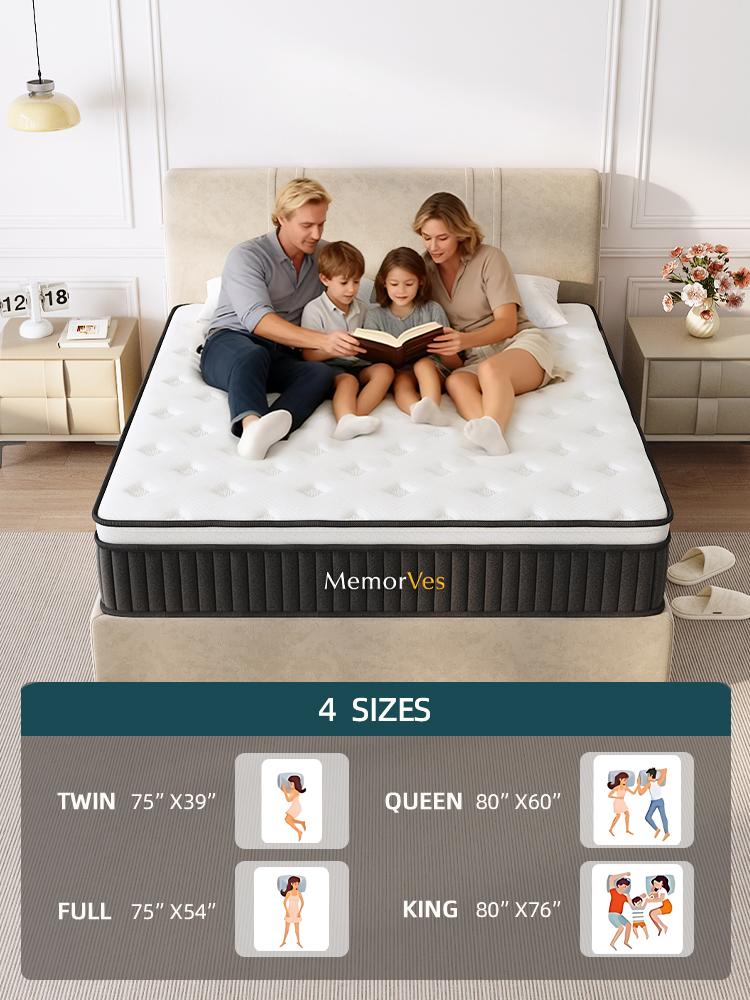 [MemorVes] 12"14"Premium version Twin, Full, Queen, King Boxed Memory Foam Mattress Medium Firm Soft & Comfortable sweet night hybrid bed modern Mattress