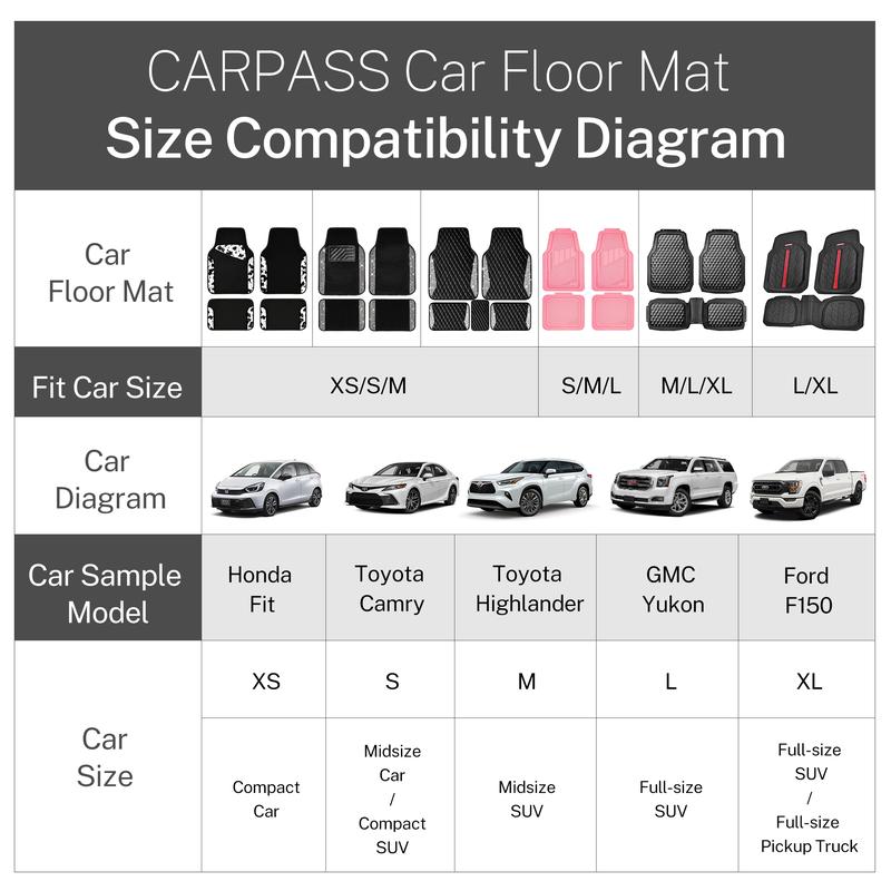 CAR PASS Tire Tread DeepDish Rubber Floor Mats，Heavy Duty car mats， Universal XL~M ，Fit for Truck SUV Vehicle Automotive, Waterproof car mats 3 Piece