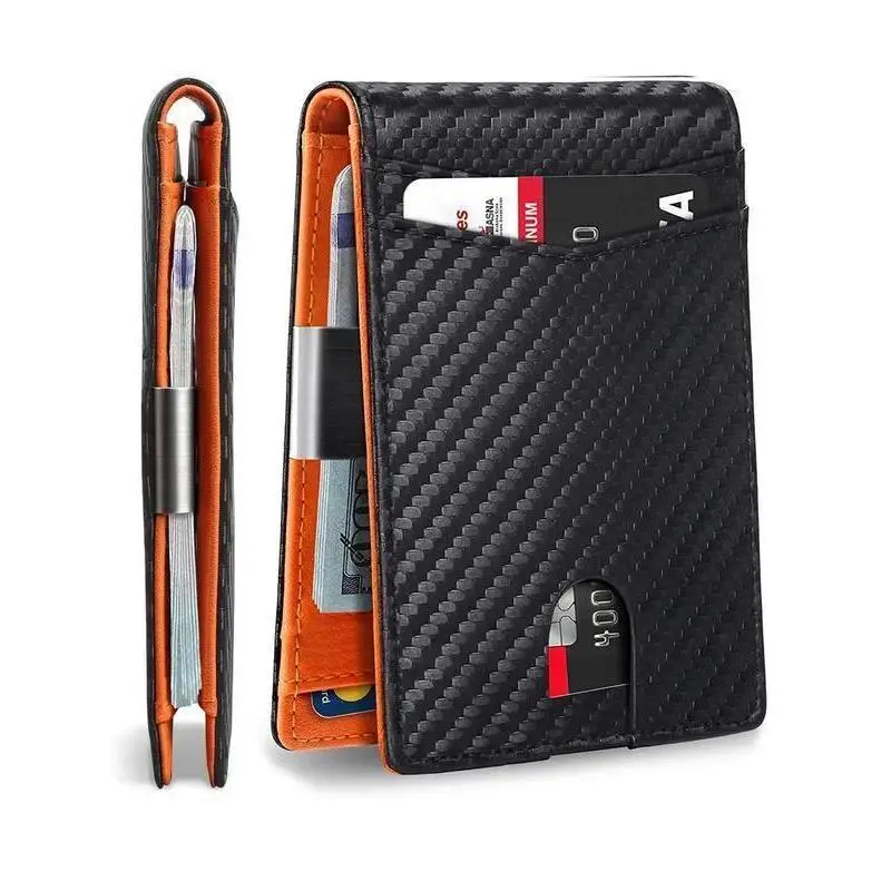 Men's Carbon Fiber Pattern Slim Bifold Wallet - RFID Blocker, Money Clip, Multiple Card Slots, Minimalist Thin Pocket Purse for Daily/Travel Use