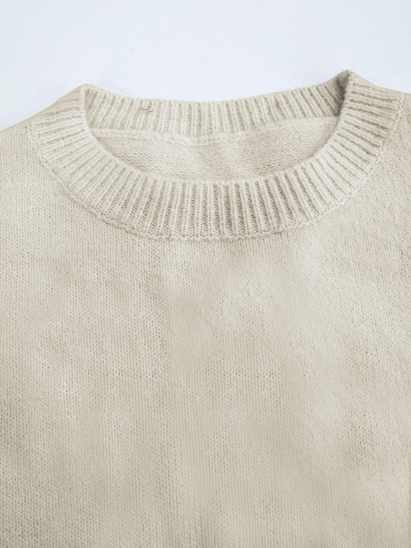Women's Fashion One-Piece Sweater, Autumn Winter Round Neck Pullover, Back Slit Bow Design, High Stretch Classic Pure Color Top233