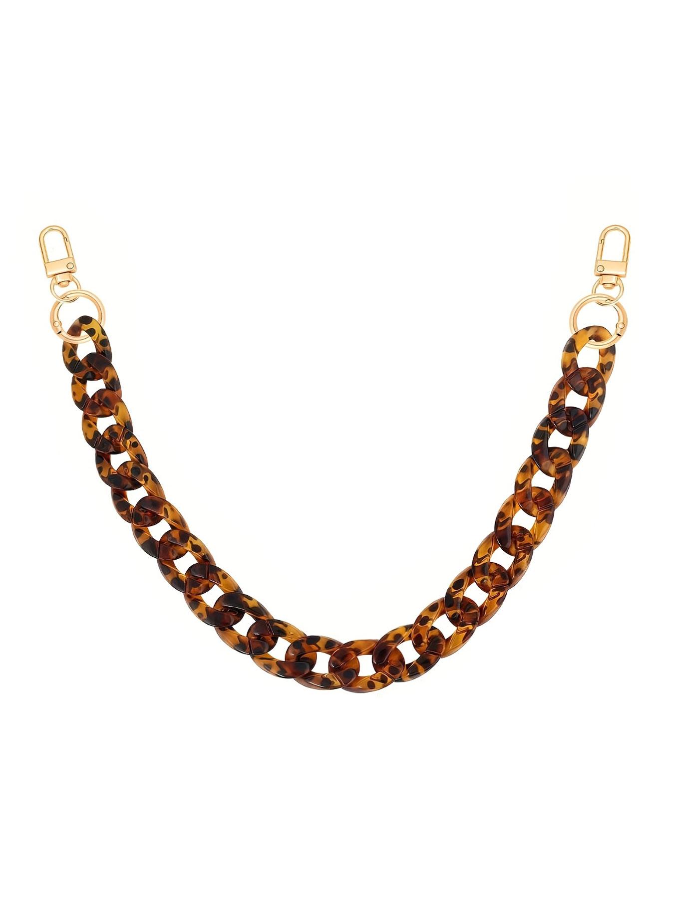 17.5" Leopard Print Purse Chain Strap with Bow Keychain Pendant Charm Golden Acrylic Flat Bag Chain Charm Handbag Accessory, Purse Accessories, Detachable/Attachable Bag Chain Strap for Women'S Handbags,Totes,Purses,Wallet