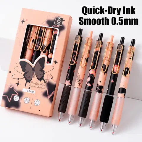 Butterfly Pattern Gel Pen Set, 6/12pcs Quick-Dry 0.5mm Gel Ink Pens, Aesthetic Pens, Cute Pens, Gift-Ready Smooth Writing Stationery for Office, School, Students, and Christmas Gifts, Office Stationery Supplies