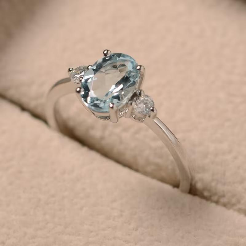 Elegant Promise Ring Adjustable Open Design, Embedded Light Blue Oxidized Zircon Jewelry, Daily Fashion Accessory, Luxurious Gift
