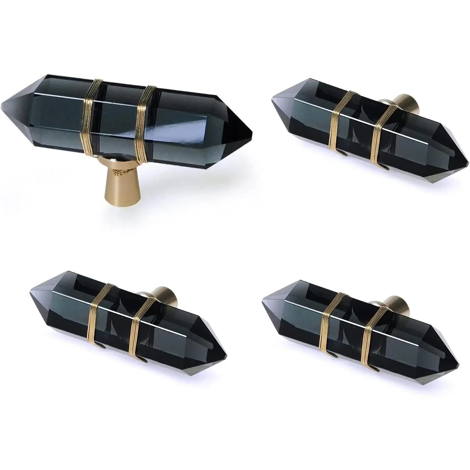4 Pack Hexagonal  Knobs Wire Wrapped Glass Brass Drawer Pull Cabinet Handle  Furniture Hardware for Dresser Kitchen (Black)