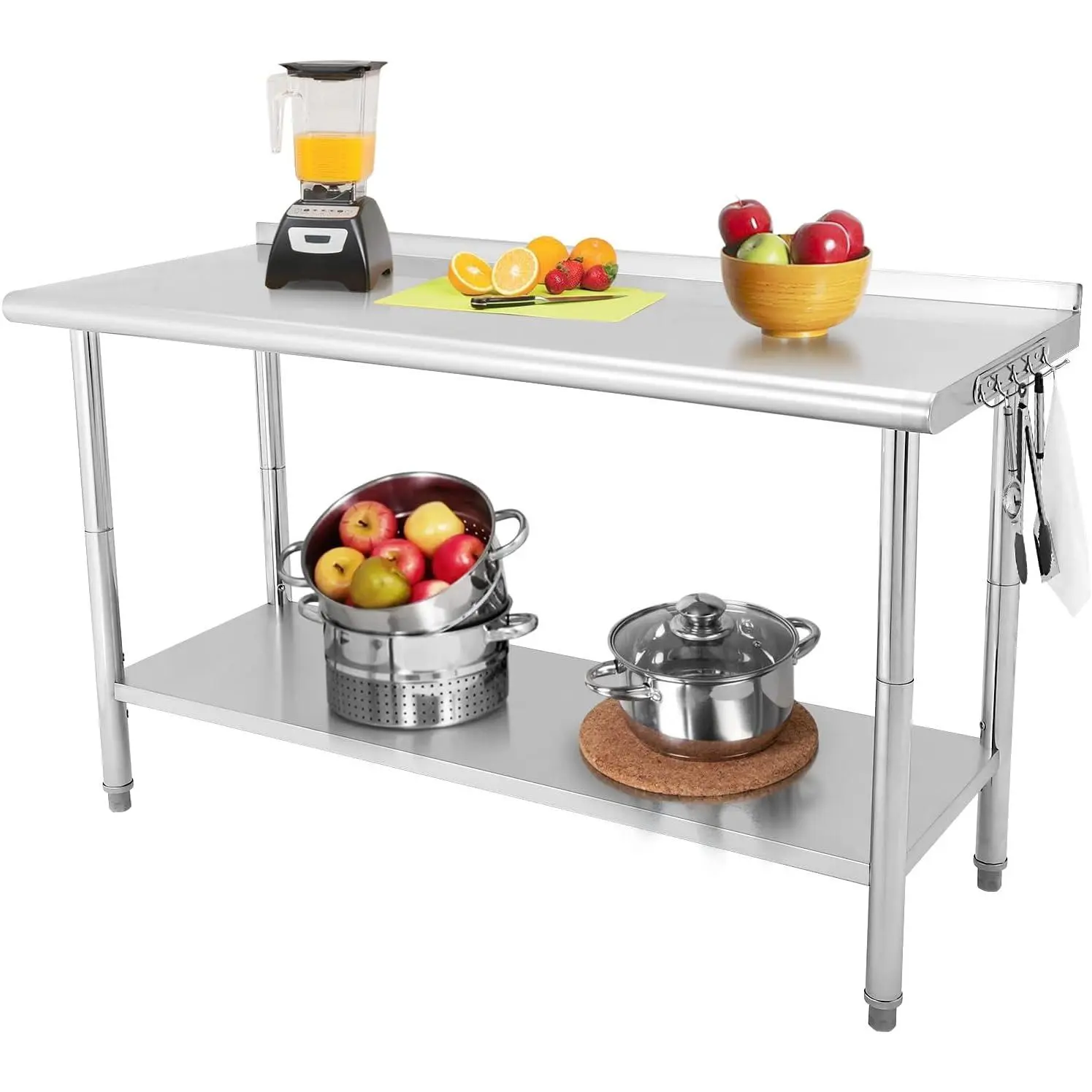 Stainless Steel Work Table - Heavy Duty Workbench with Backsplash & Adjustable Undershelf, Commercial Prep Table Workstation for Restaurant, Garage, Kitchen - 60 x 24 Inch