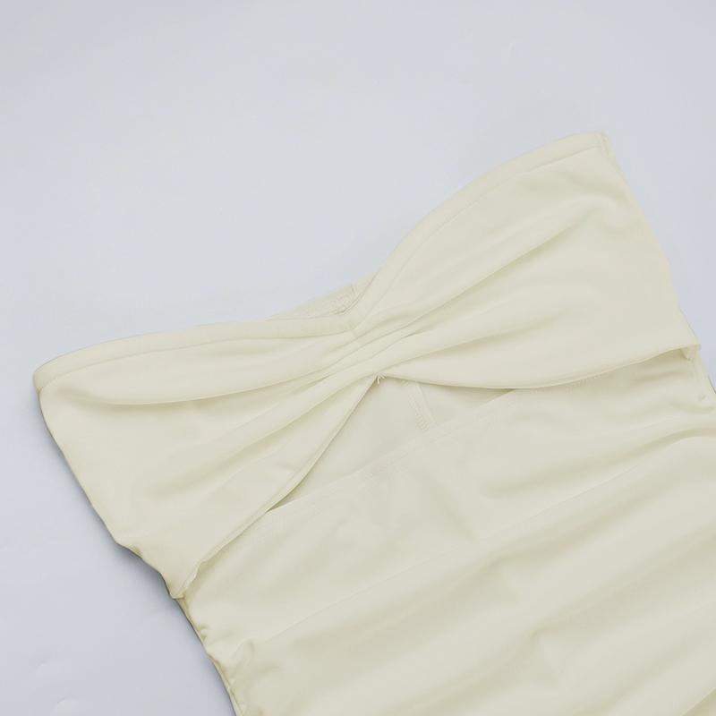 YJ24627PFO-White Dress, Spring Break Womens Elegant Off-shoulder Slim-fitting Long Dress, Tube Top Hollow A-Line Holiday Casual Dress for Women