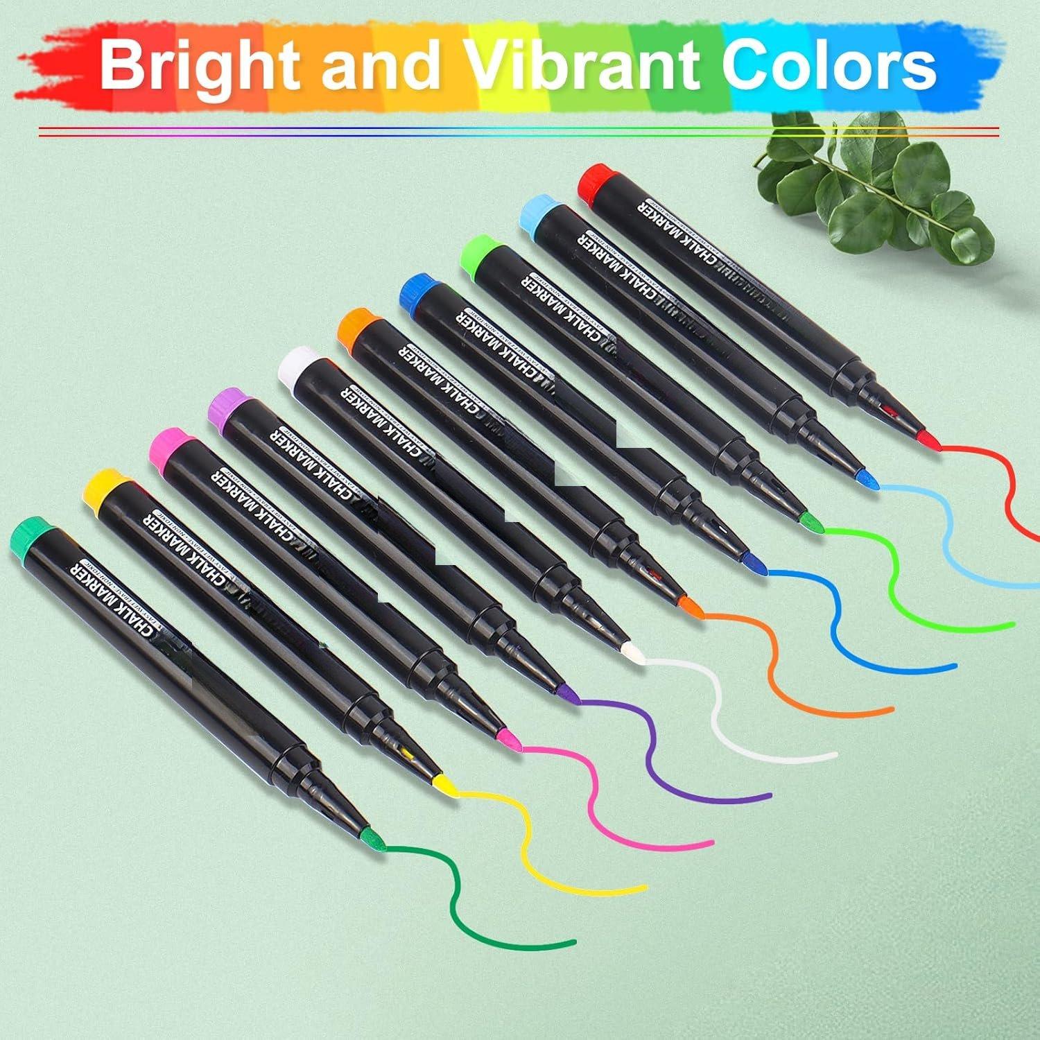 Liquid Chalk Markers for  Calendar Planning Board - Fine Tip Wet Erase Markers for Dry Erase Board, Whiteboard, Glass, Mirror - 1mm Fine Point, Easy to Erase, Quick Drying (10 Color)