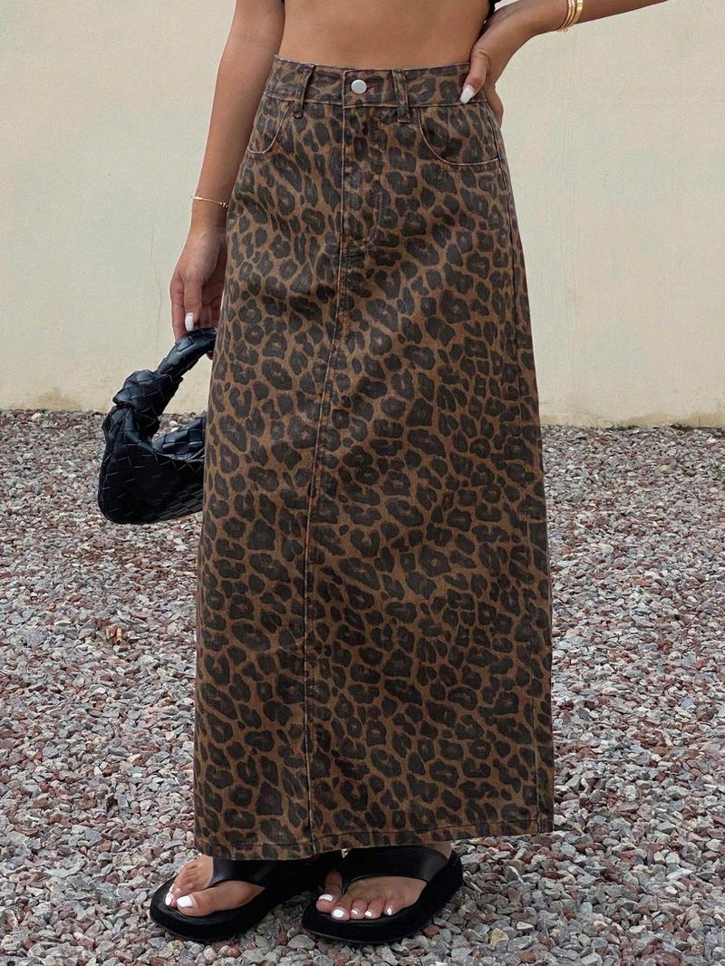 Women's Leopard Print Long Dress, Casual Fitted Button Fly Design, All-Season Wearable Fashion, Perfect for Daily & Occasions