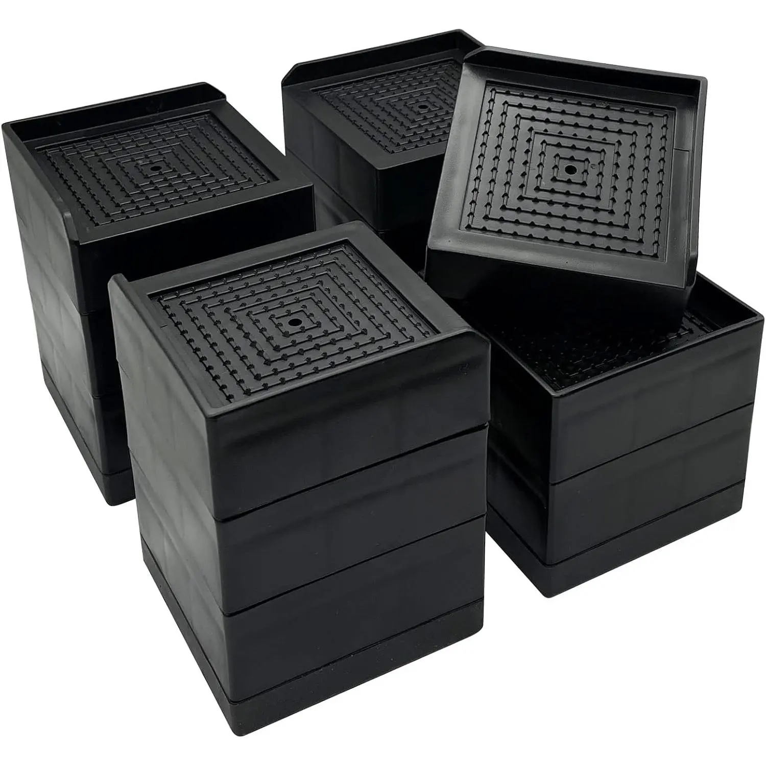 Heavy-Duty 4-Inch Furniture Bed Risers, 1300 Lbs Capacity Plastic Storage Bins, 4-Pack Black Lifters for Bed, Couch, Desk (2/3/4-Inch Options Available)