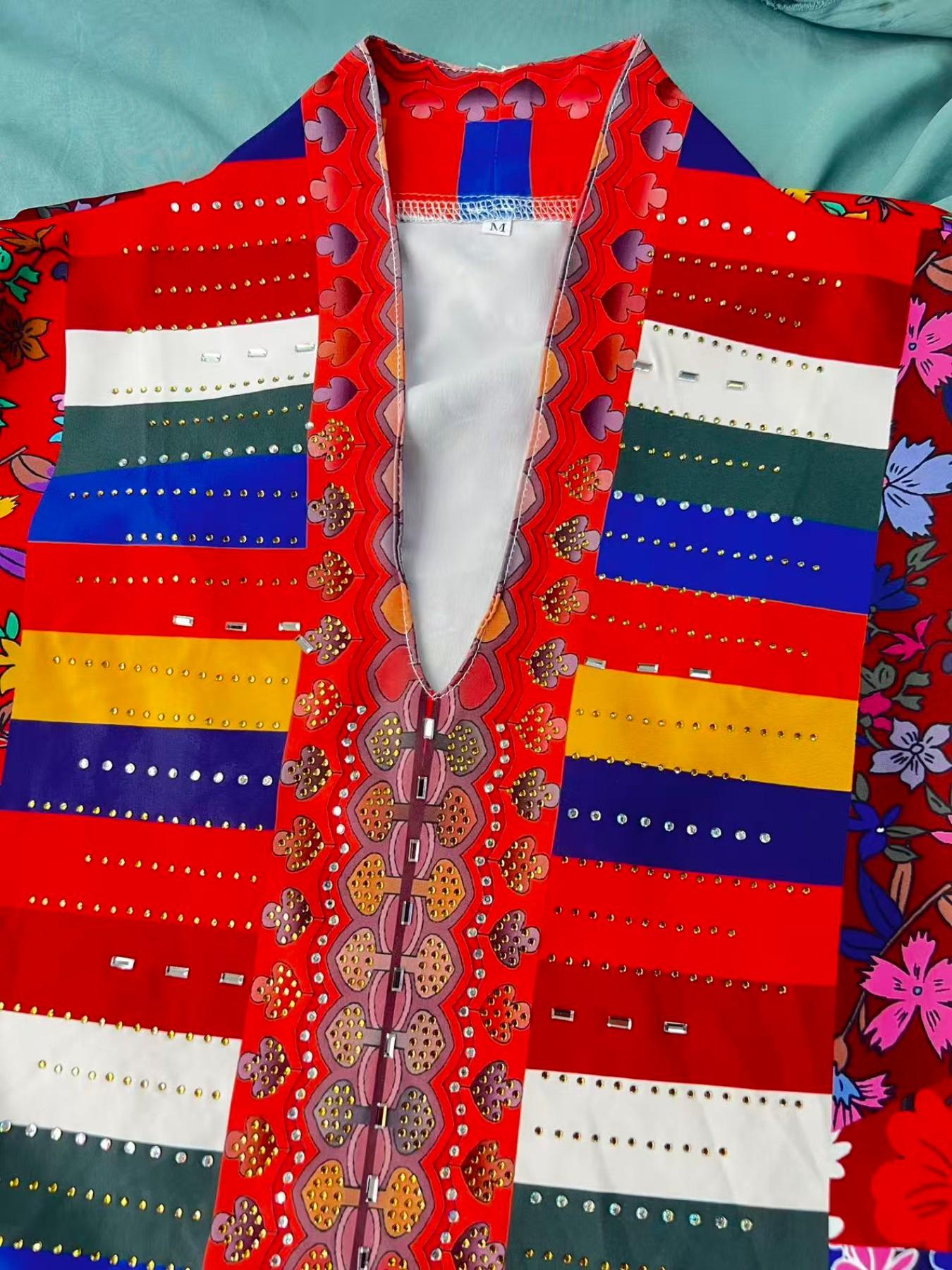 Middle Eastern High-End Custom Rainbow Geometric Totem Robe, Vintage Floral Light Luxury Abaya, Elegant Long Dress for Women