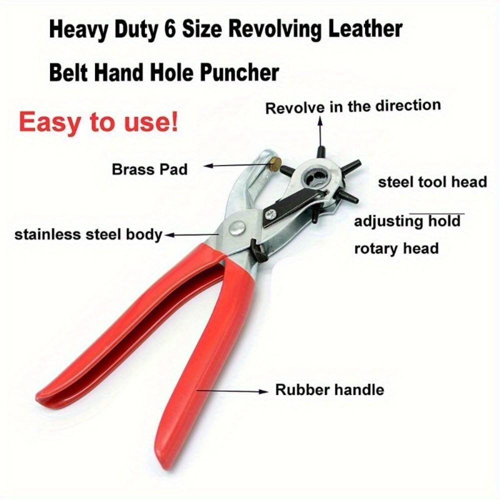 Heavy-Duty Rotary Leather Punching Pliers, Ergonomic Handle, Multi-Size Kit, Precise Holes, Ideal for Belts, Crafts, Sewing Projects, Diy Tool, Smooth Hole Puncher, Hand Tools