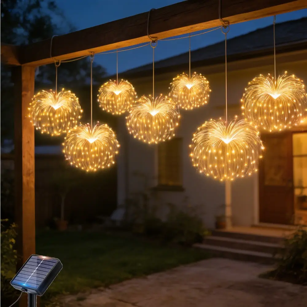 Solar Firework Light, Hanging Courtyard Lantern, 8 Modes, 360/450 LED, Remote Control, Waterproof, Outdoor Decor, Garden, Party, Patio, Trees
