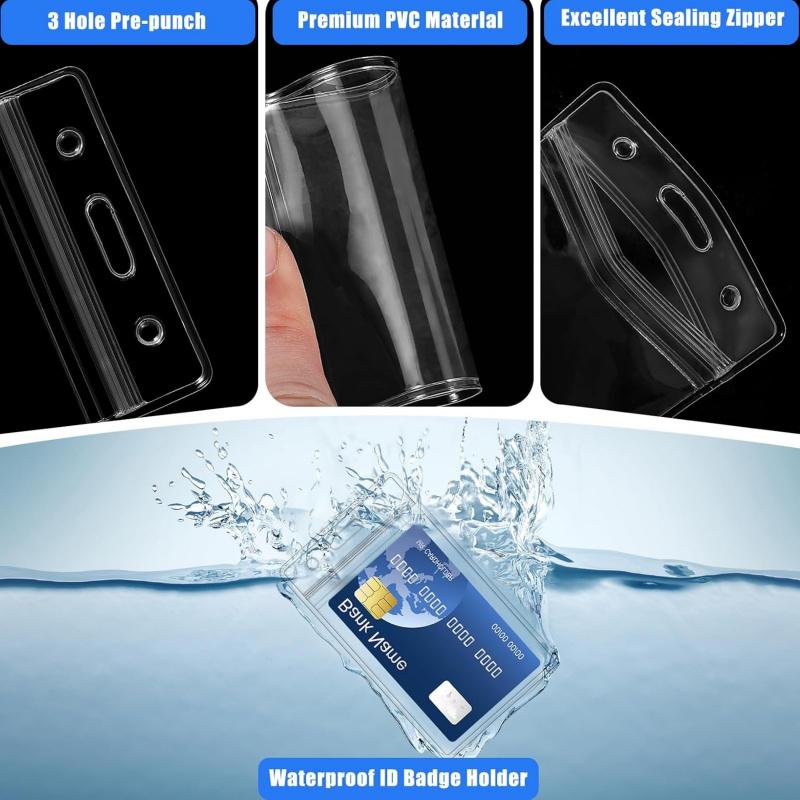 Name Badge Holders Clear Badge Sleeve Plastic Lanyard Sleeves for ID Holders (10 Pcs Vertical)