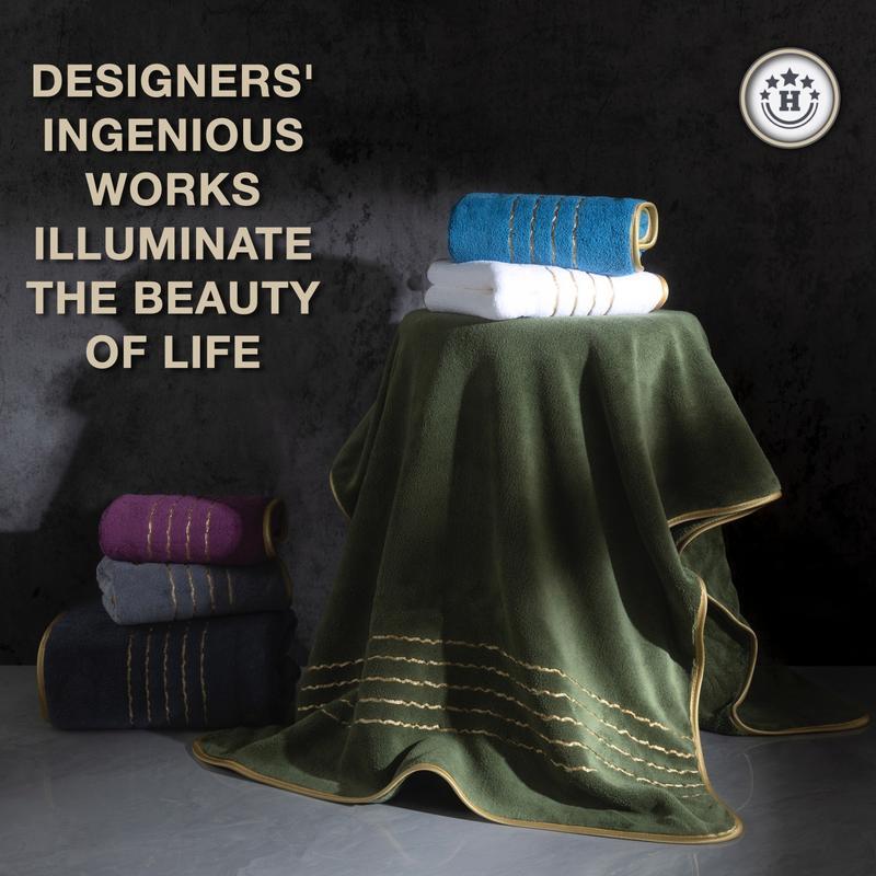 6-Piece Gold Trimmed Towels Set, Quick-Dry Absorbent Microfiber, Modern Bathroom Essentials for Home, Hotel, School Use, Absorbent Thickened Towels