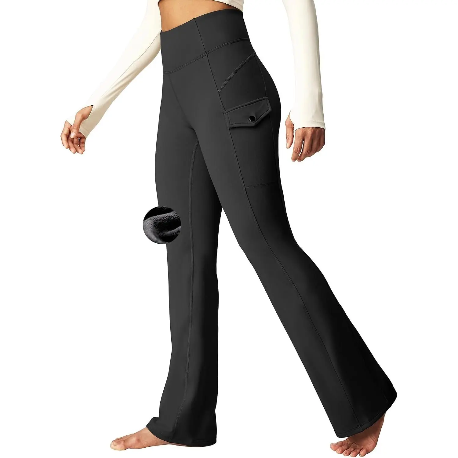 Cargo Pants Women Fleece Lined Leggings Waterproof Hiking Pants Women Thermal Pants Warm Wide Leg Sweatpants Winter