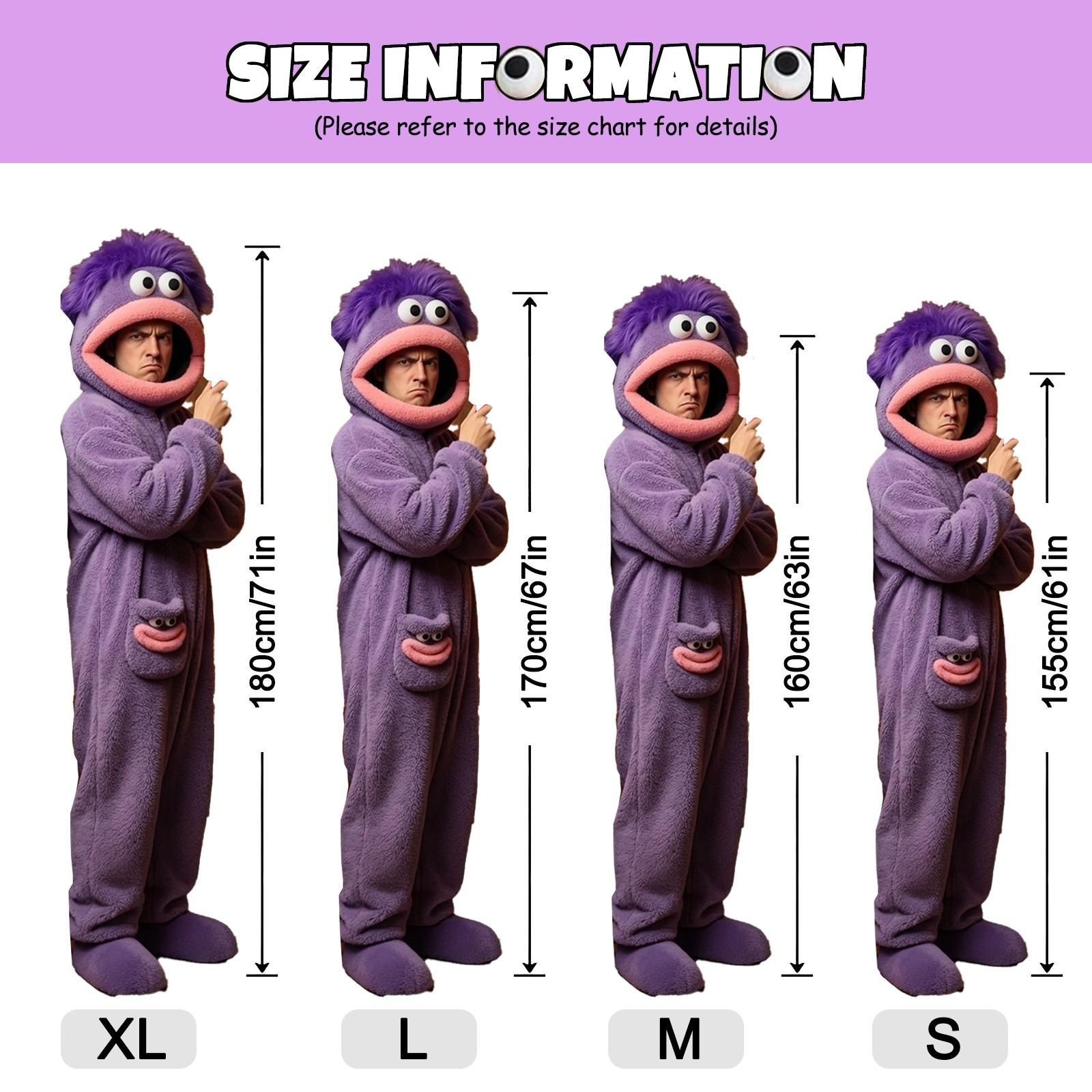 Cute Onesie Set, Soft Flannel Pajama with Hat, Funny Big Mouth Monster Design, 3-Piece Set for Home & Party Fun