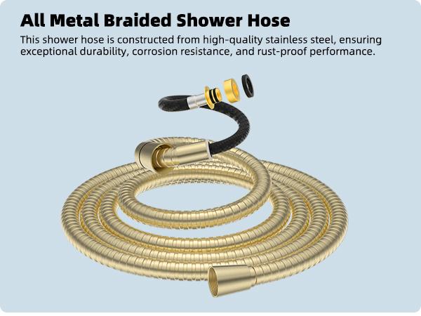 Hibbent All Metal CUPC Certified Shower Head, 10'' High Pressure Rainfall Shower Head/Handheld Showerhead Combo with 12'' Adjustable Curved Shower Extension Arm, 10-Spray, 71'' Hose, Showerhead Holder, Brushed Gold