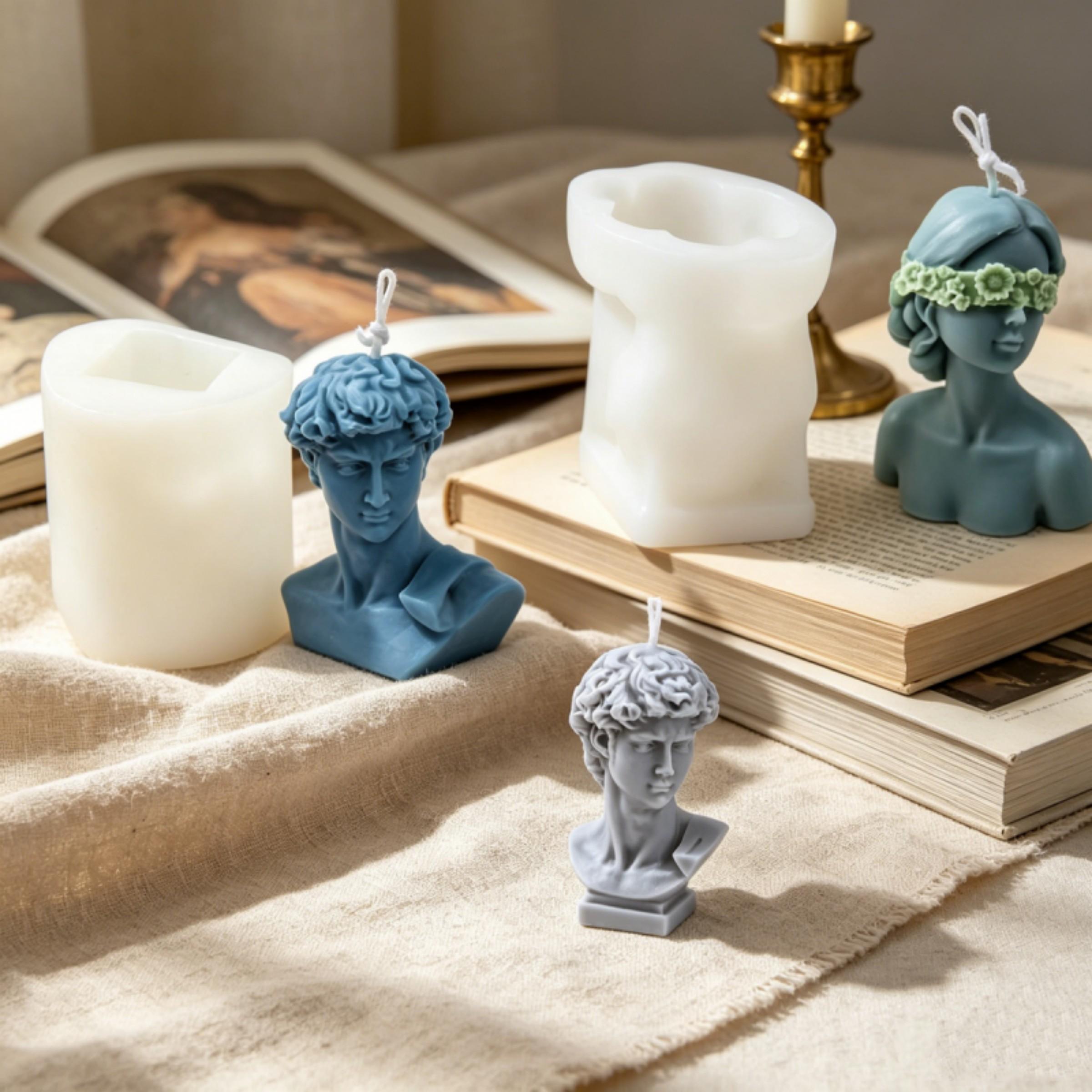 Nordic Style David Statue Candle Silicone Mold 3D Blindfolded Girl Candle Mold Half-length Figure Soap Mould European Gypsum Sculpture Mold Art Living Room Decor