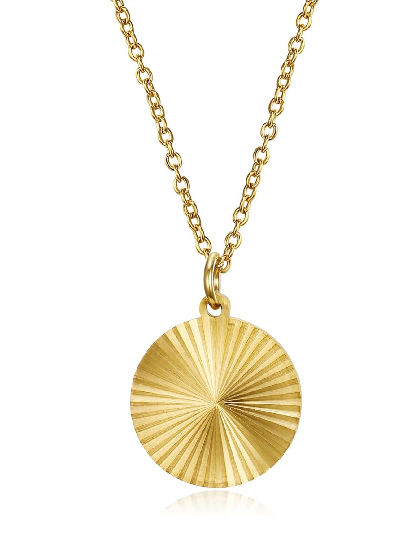 Vintage Radial Stainless Steel Round Brand Necklace with European and American Style, Niche Design, Neck Accessory, Versatile for Daily Use