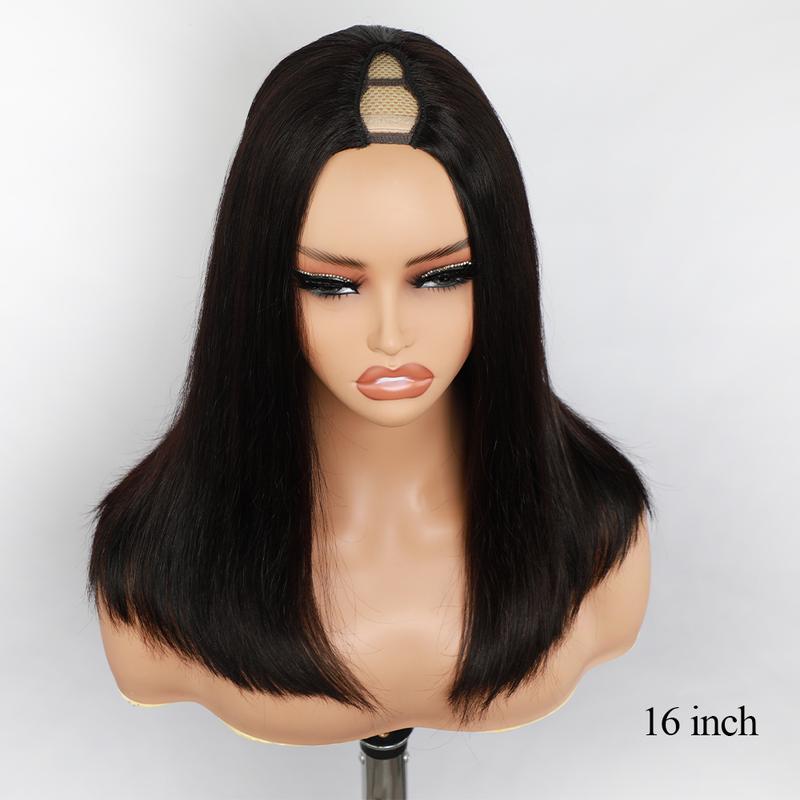 VIPbeauty Straight V Part Bob Wig Human Hair Glueless No Leave Out Upgraded U Part Wig For Women 10-16 Inch Short Human Hair Brazilian Raw Hair 1B Natural Black Color 150%